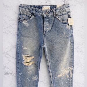Free People Carpenter Jeans Paint Splatter Workwear Denim Size 25 NWT
